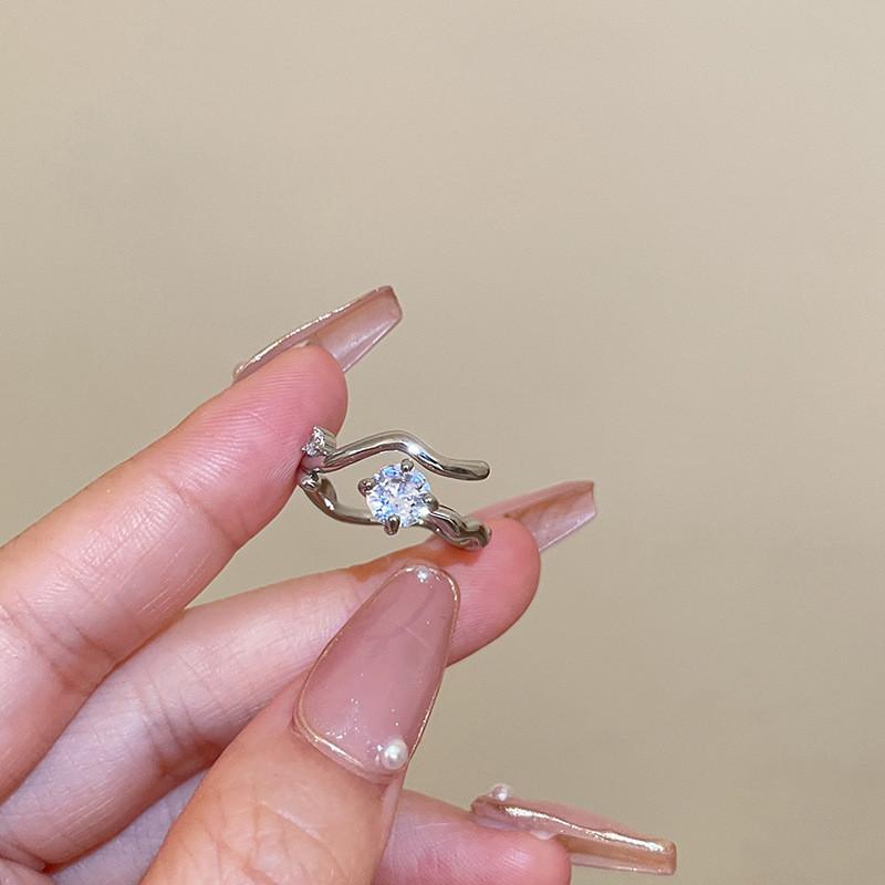 Open Copper Modern Ring With Irregular Wave And Beautiful Zirconia For Women