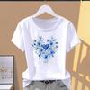(Asian Size) sweet flower style T-shirts Female Casual Short Sleeve O-neck Fashion Graphic Tee Print Women's Top T Clothing