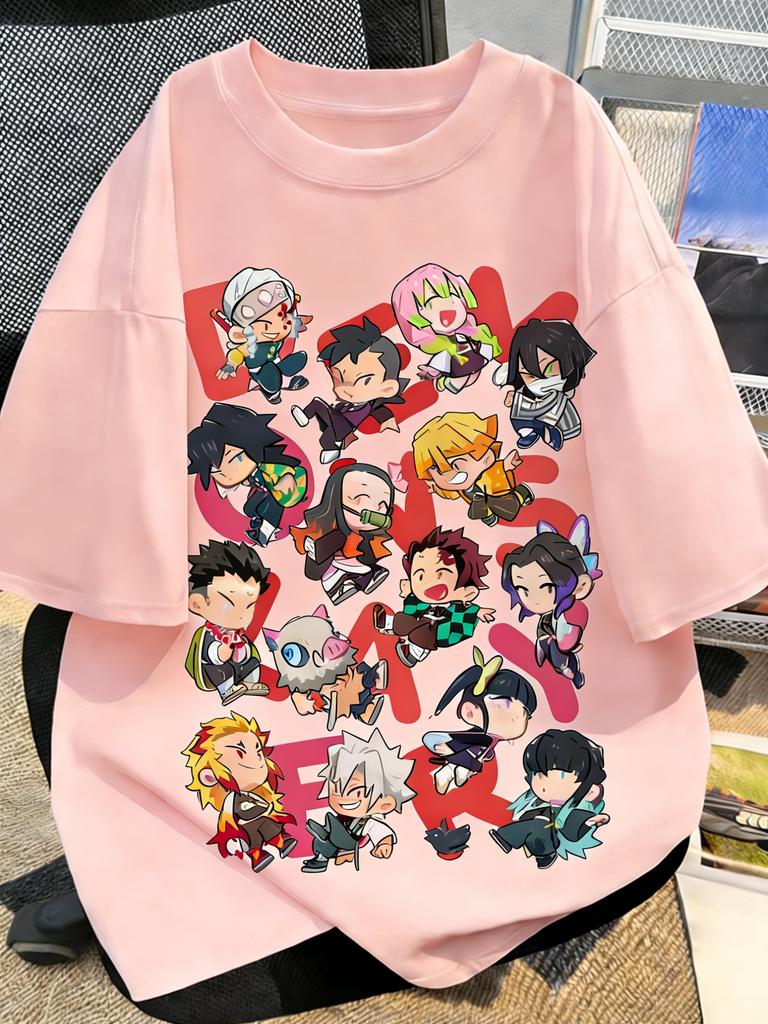Plus Size Demon Slayer Anime Print Unisex and Women Tshirt Casual Parentchild Top Fashionable Summer Street Cotton Harajuku Y2K