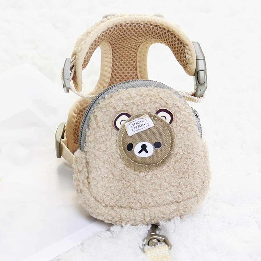 

Набор шлейки и поводка для маленьких собак Hitasi с держателями для прогулок, нейлон, легко надевается и снимается, рюкзак и шлейка для предотвращения потери M бежевый