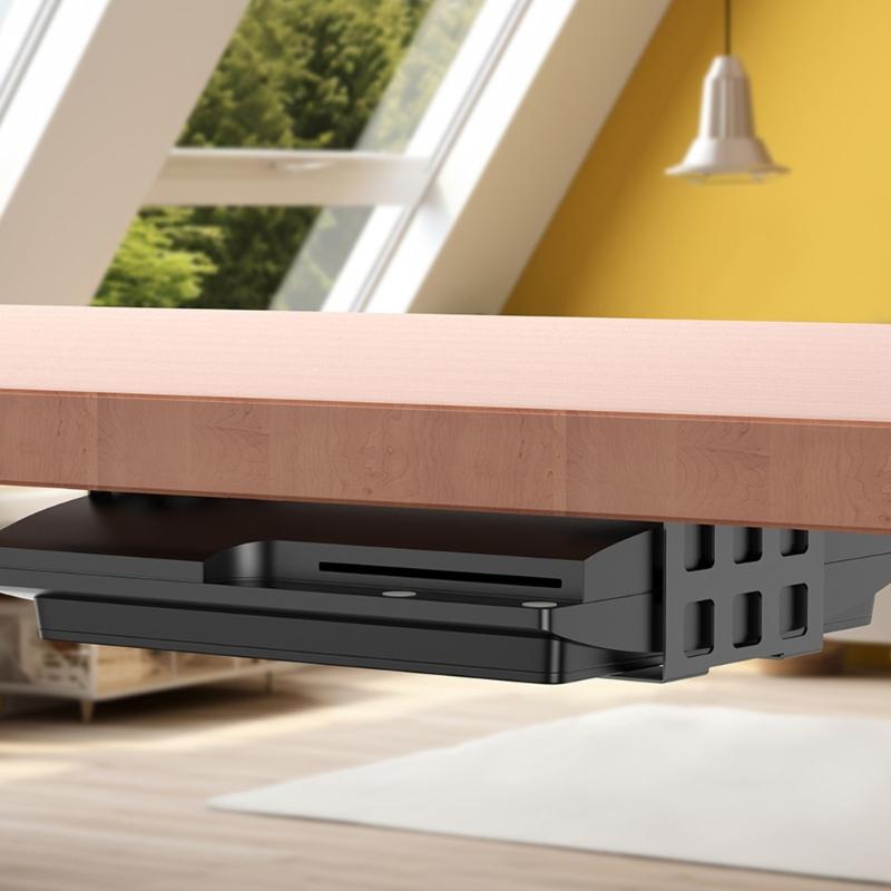 Space Saving Aluminum Under Table Holder Perfect For Organizing Game Systems Player And Small Computers