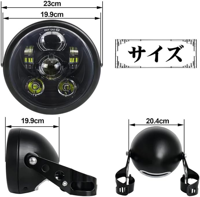 MOVOTOR 5,75 cala Reflektor LED Reflektor motocyklowy LED Uniwersalny Światło drogowe/mijania Okrągły Czarny Wspornik Kompatybilny z przeglądem pojazdu