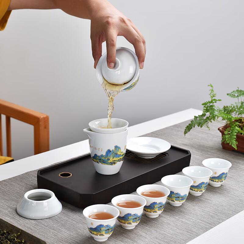 Jinge Dehua White Porcelain Gongfu Tea Set, Qianli Jiangshan Design