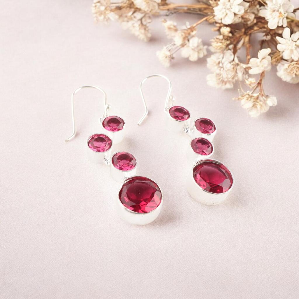 Pink Rubellite Gemstone Earrings  925 Stamped Silver Handmade Beautiful Jewelry EE-161-12