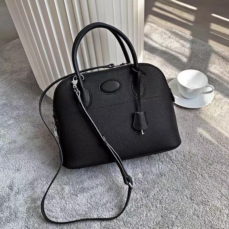 Tasche mit Litschi-Muster Neue Tasche Groß Leder Großes Fassungsvermögen Kopfschicht Rindsleder Bowling Damentasche