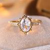 Champagne Zircon Egg Shape Stone Ring Luxury Crystal Oval Engagement Rings For Women Vintage  Gold Color Wedding Jewelry