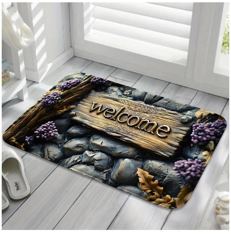 Visuelle 3D-rutschfeste Fußmatte Eingangsbereich Willkommen Rutschfeste Matte Vintage Steinstruktur Teppich Perfekt für Haus- und Partydekorationen