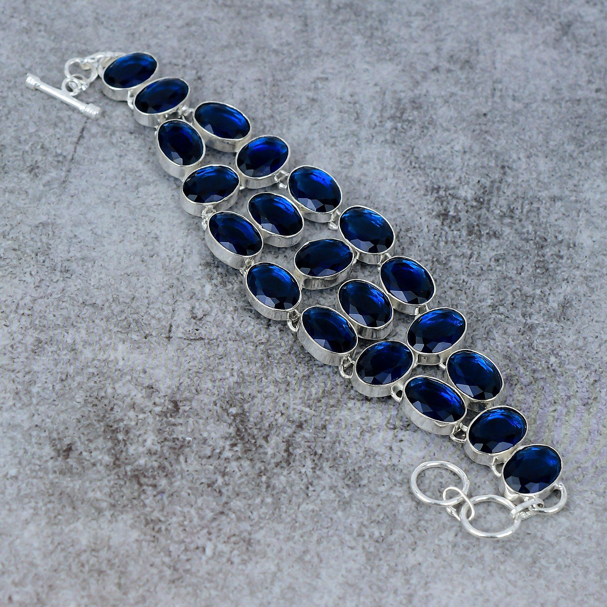 

London Blue Topaz Gemstone Handmade 925 Sterling Silver Bracelet 7-8 M-289