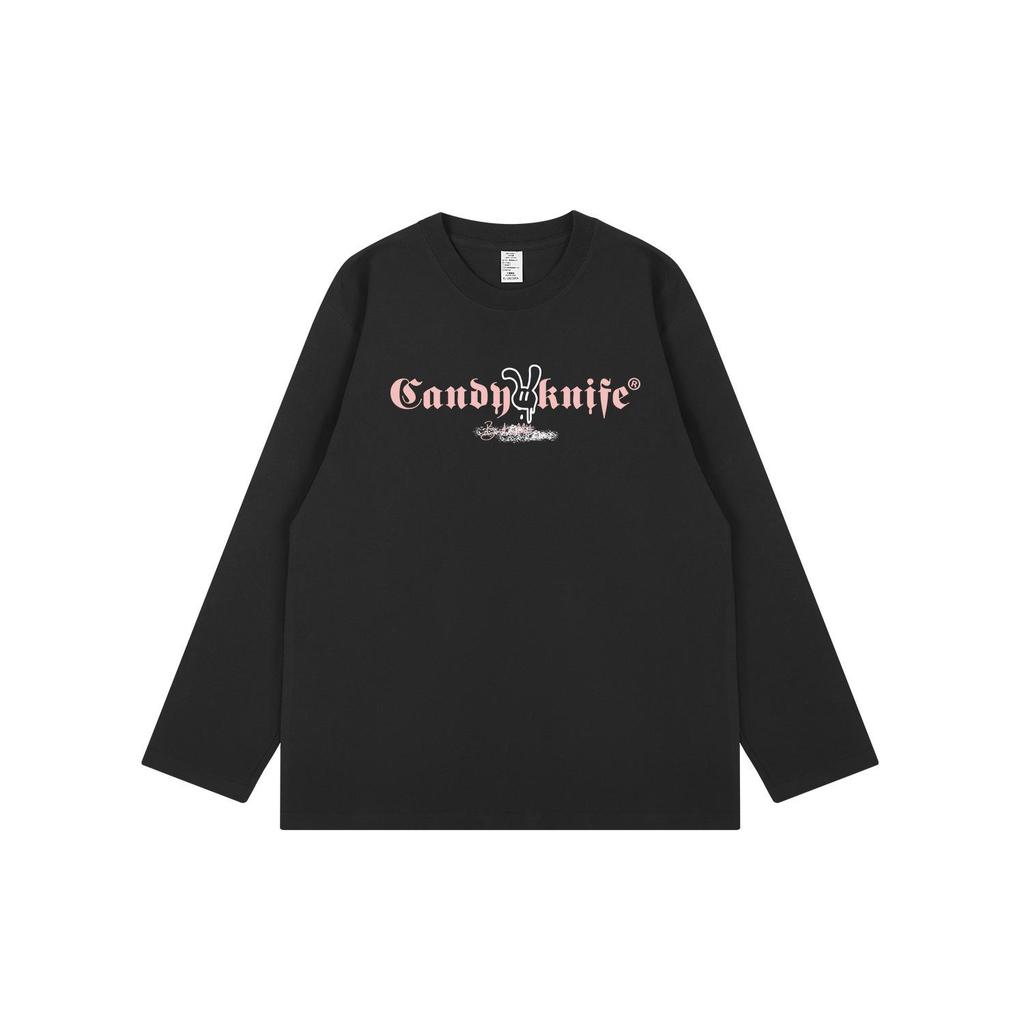 Trendy Unisex Korean Style Letter Print Loose Cotton Long Sleeve Hip Hop T-Shirt