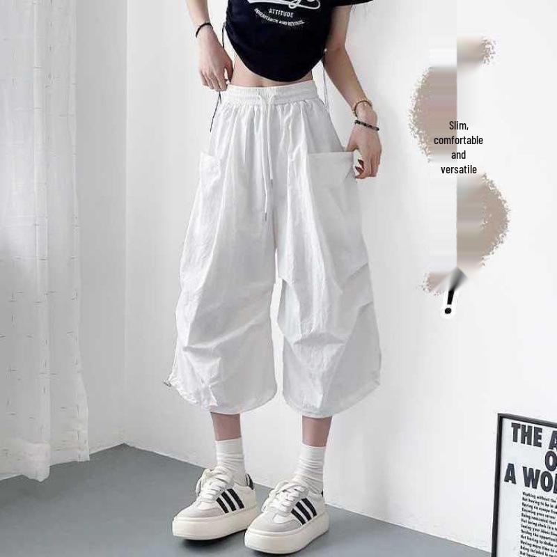 

Plus Size Women s Solid Pleated Casual Sport Shorts - Summer Korean Style Versatile Cropped Pants 2XL (140-160 lbs)