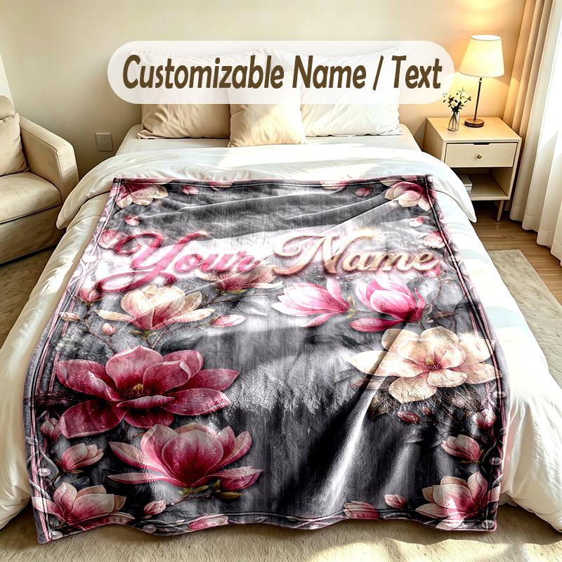 Floral Garden Theme Soft Blanket Personalized Custom Name Text Print Warm Blanket Home Sofa Bedroom Decor