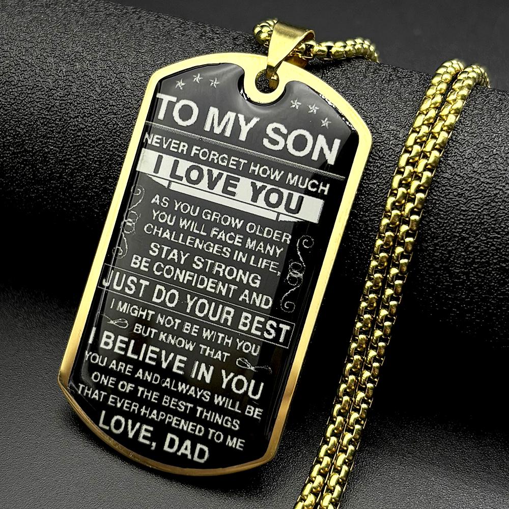 To My Son I Love You Pendant Necklace Stainless Steel Dog Tag Letters Chain Necklaces Gift Jewelry Love Dad Inspiration Kids