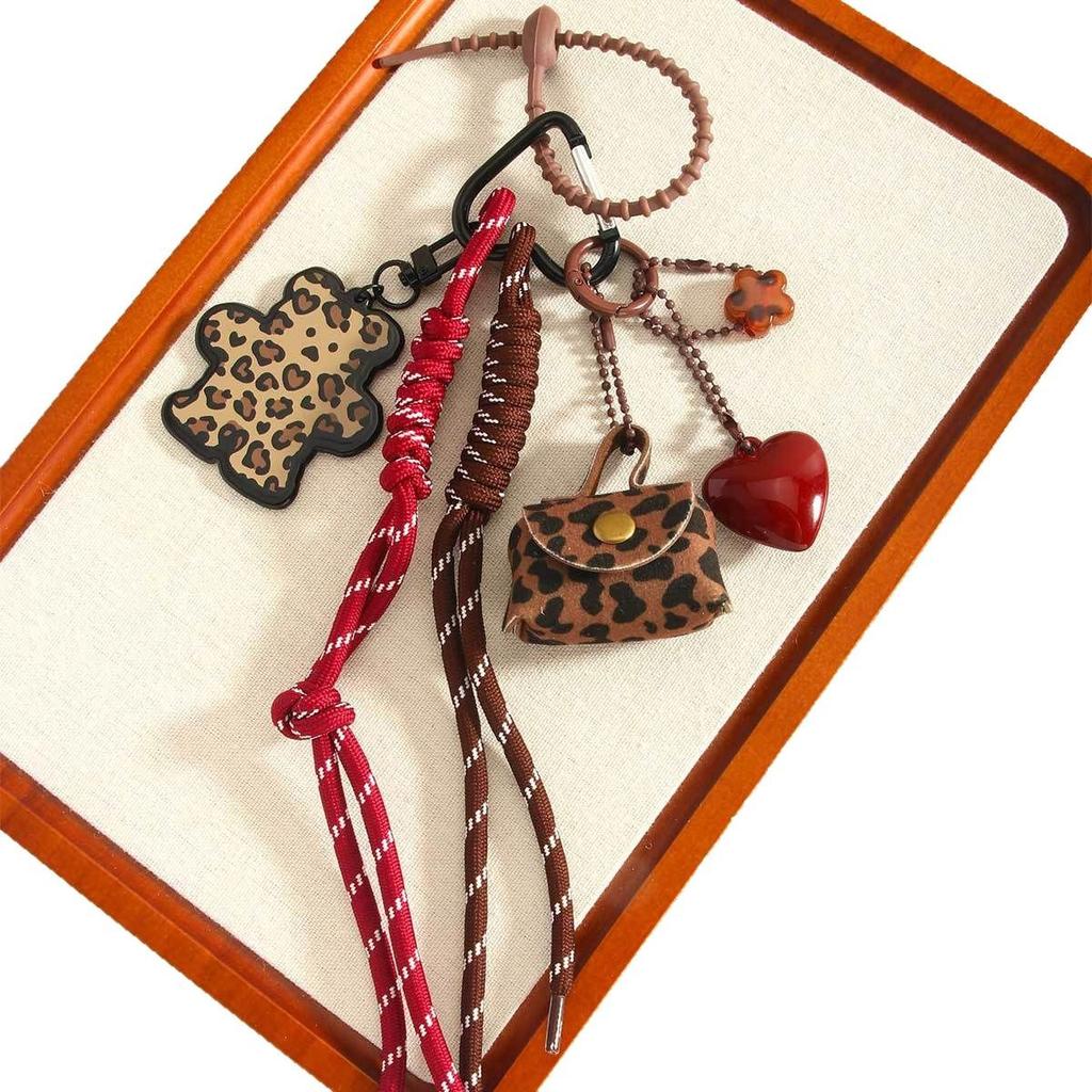 Small and cute leather leopard print small bag pendant keychain leopard print bear love extremely complex bag pendant