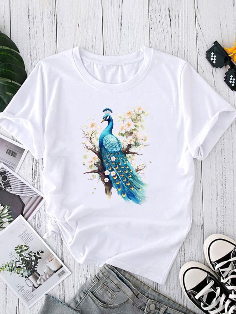 (Asian Size) Tee Fashion Print Casual Top O-neck Short Sleeve T-shirts Sweet Flower Style 90s T Graphic Female Women's Clothing