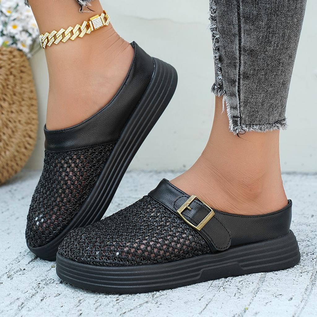 Baotou Cool Slippers Women's 2025 New Retro Woven Baotou Half Slippers Muffin Thick Bottom One Pedal Outer Slippers