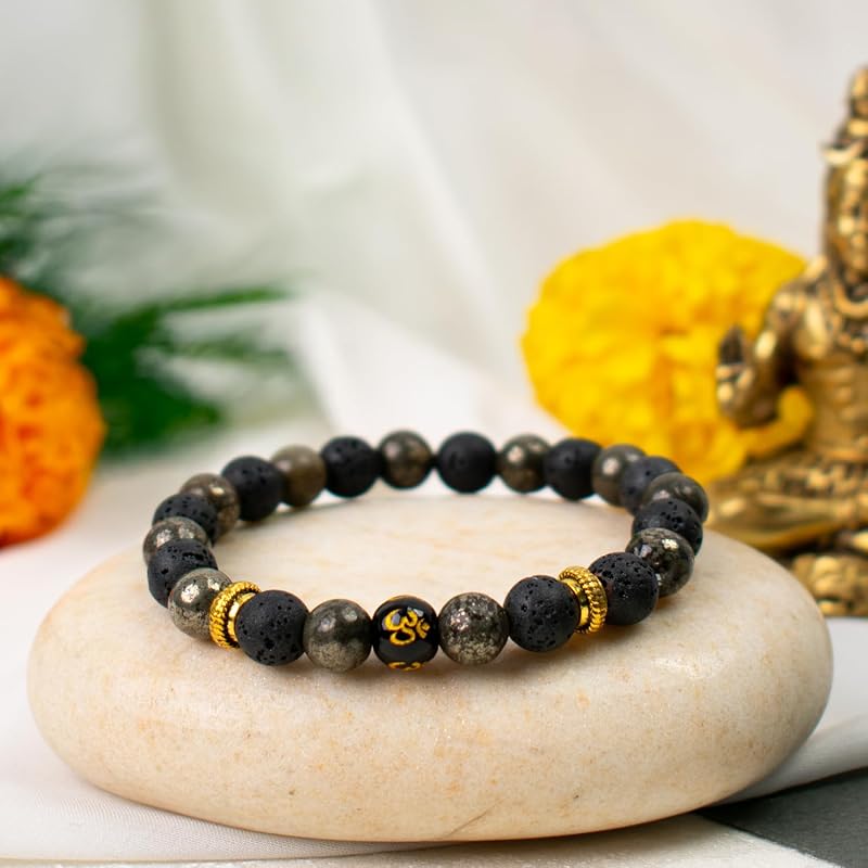 Astrotalk Wealth OM Bracelet | Citrine & Raw Pyrite | Crystals for Wealth & Abundance | OM Symbol for Prosperity