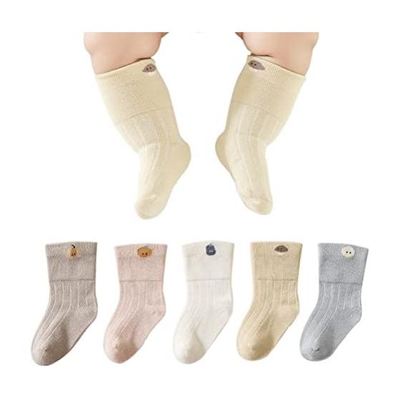[HAYAHARU] Baby Socks, Baby Socks, Children s Socks, 0-3 Years Old, Anti-Slip Socks, Kids, Baby, Children, Cotton, Breathable, Soft, Boys, Girls, 5