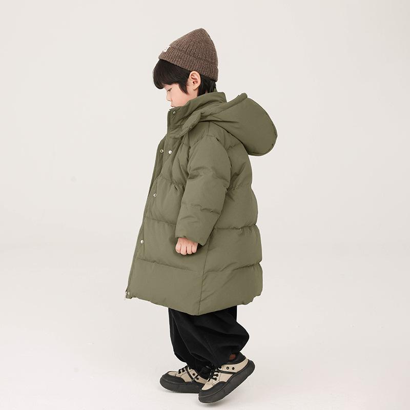 Chaqueta de plumón para niño, ropa de invierno larga para niños pequeños y medianos, chaqueta de algodón estilo coreano, chaqueta con capucha gruesa de plumón de pato blanco