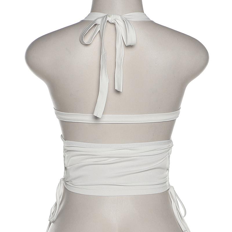 Y2K Sexy Letní Crop Top Dámské bez rukávů Hollow Out 2024 Bílá Bandáž Bez rukávů Halter Tílka Streetwear Cami 90s