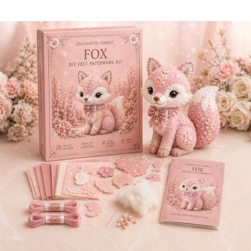 Pink Forest Friends Diy Patchwork Collection, All-Inclusive Sewing Kit To Make Cute Woodland Animals, Household Hobby Decor Gift