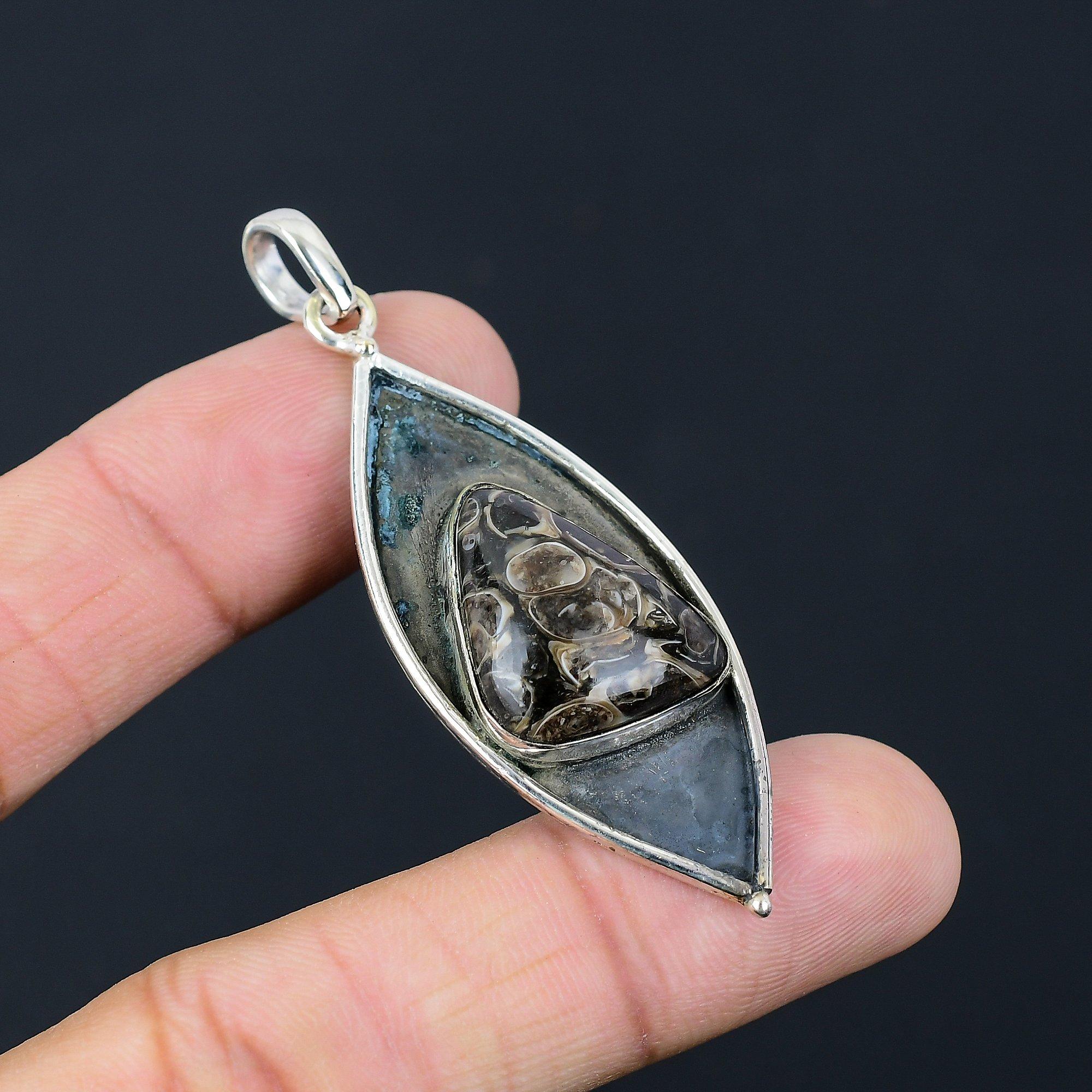 Mothers day Sale 925 Silver Turritella Agate Gemstone Artisan Pendant Jewelry