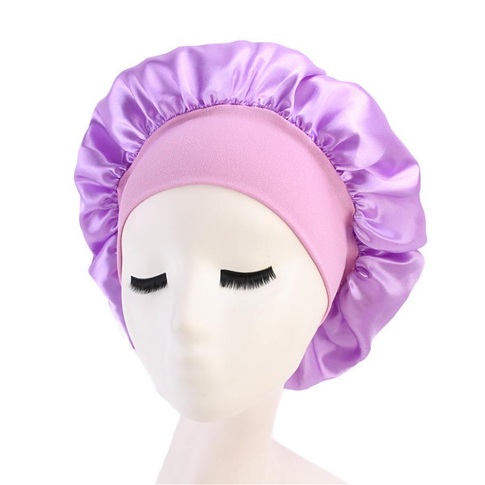 New Women's Satin Solid Wide-brimmed Sleeping Hat Unisex Head Wrap Elastic Band Cap Hair Care Bonnet Night Hat Bonnet De Nuit