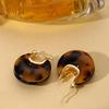 French Vintage Amber Leopard Print Semi-Circular Earrings with Gold-Plated Clasp - Retro Hong Kong Style Resin Hoops