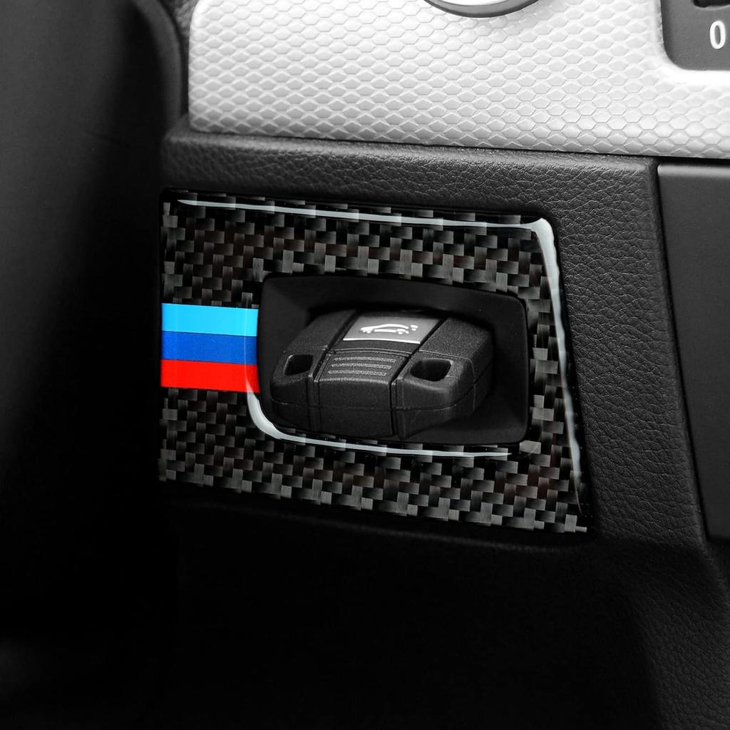 Car Key Engine Start Stop Push Start Button Frame Trim Cover Carbon Fiber Sticker Decal Fits for BMW E90 E92 E93 2006 2007 2008 2009 2010 2011 2012