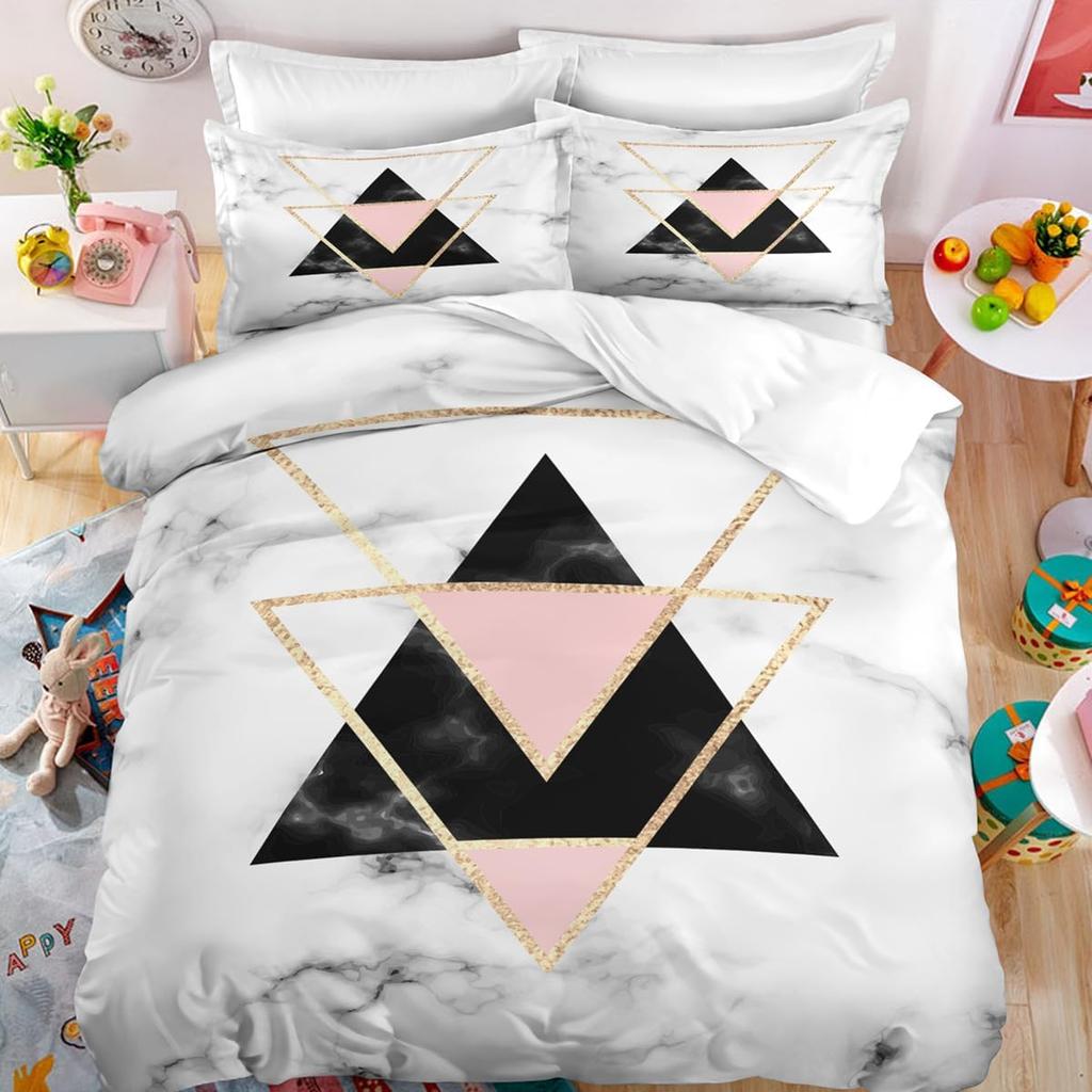 Comforter Marble Twin Queen Microfiber Geometric Bedding Set Modern Luxury Abstract Triangle Comforter For Girls Women