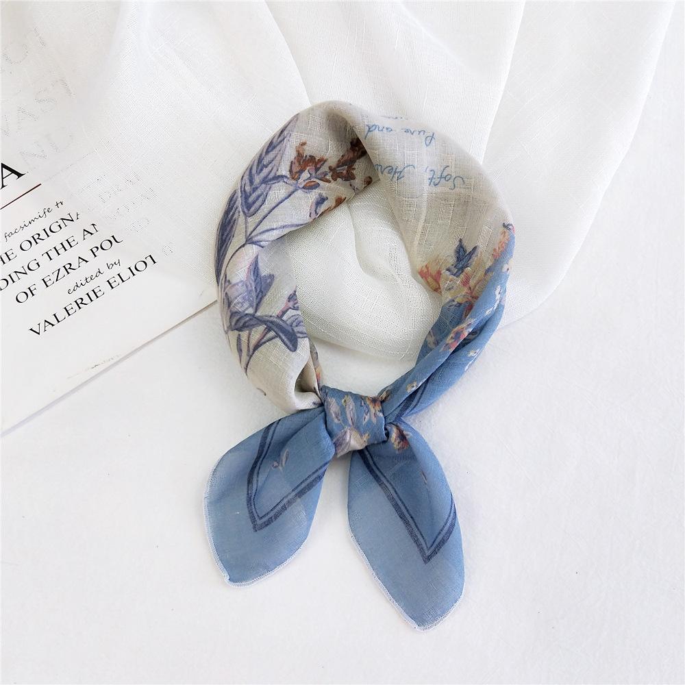Cotton And Linen Small Square Scarf Silk Scarf Women'S Spring And Autumn New Style Artistic And Versatile Fashionable Temperament Headband Scarf
