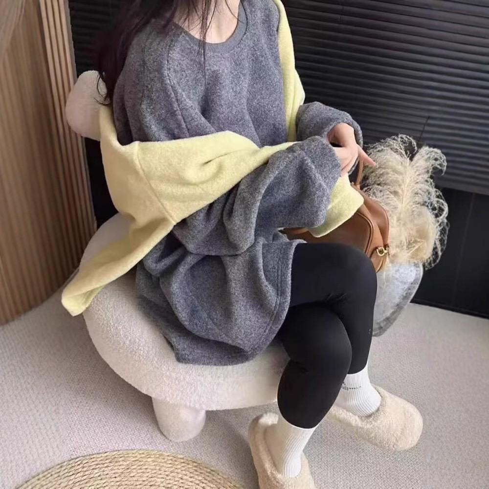 

Women s Winter 2024 Velvet-Lined Loose Round Neck Sweater One Size [80-140 jin] сірий колір