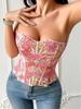 Corset din Dantelă Europeană și Americană: Top Bustier Decupat cu Os de Pește și Imprimeu Francez