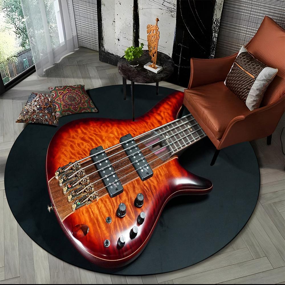 Elektrische Gitarre Klassische Gitarre Runder Teppich für Wohnzimmer Schlafzimmer Kinderzimmer Dekoration, Haustierbereich Teppich Rutschfeste Bodenmatte