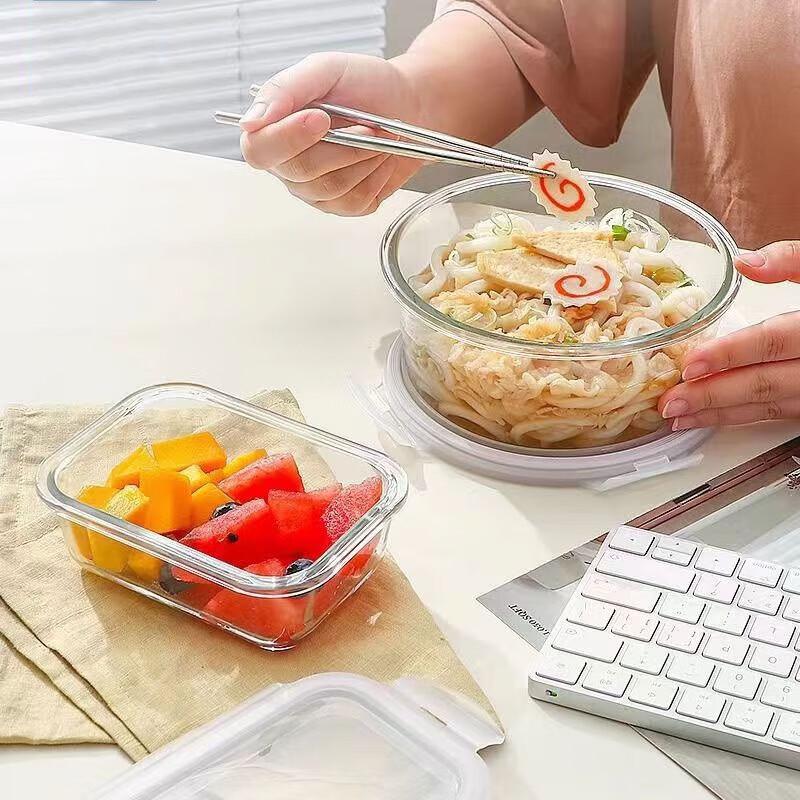 LocknLock 1020ml 2-Compartment Glass Lunch Box with Cutlery