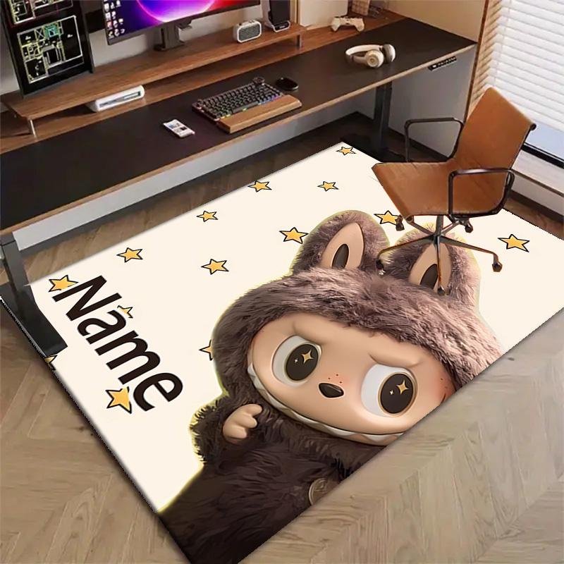 Custom Labubu Mat Personalized Name, Polyester Washable Indoor Entryway Rug, Gift for Christmas, Easter, Thanksgiving Day