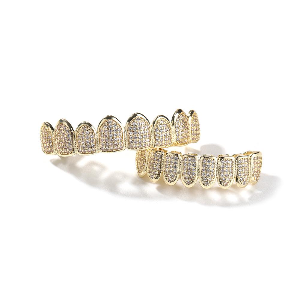 Hip-hop new 8-tooth micro-inlaid zircon braces real gold electroplated Hiphop Grillz braces factory direct sales