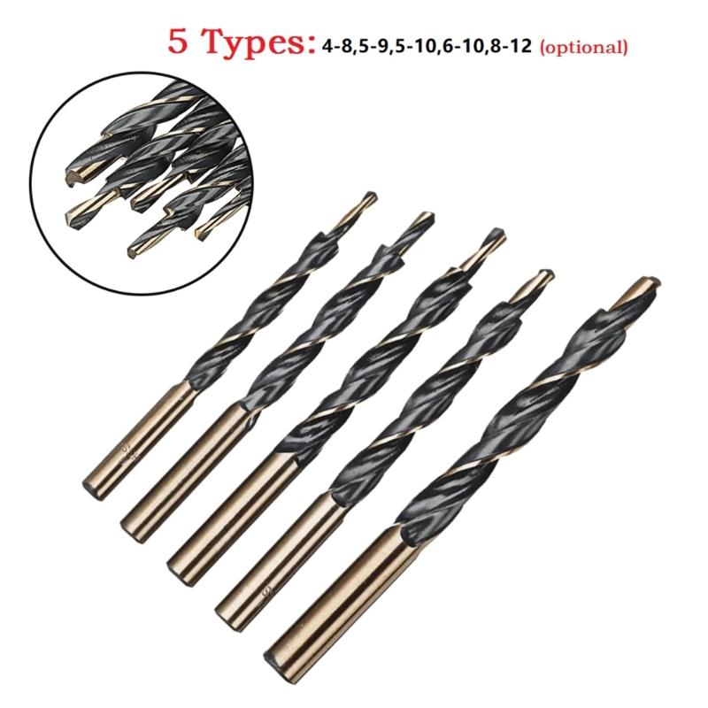Stufenbohrer, Schnellarbeitsstahl-Bit zum Bohren von Holz, Kunststoff, Metall, Aluminium, 8-4/9-5/10-5/10-6/12-8 mm, Holzbearbeitungswerkzeug
