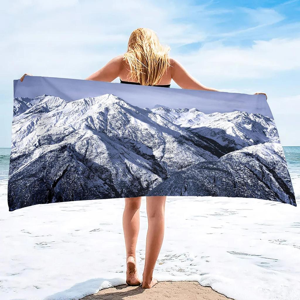 Microfiber Beach Towel Quick Dry,Snow Mountains Lightweight Travel Towel for Swimmers, Sand Free Camping Towel, Beach Towels