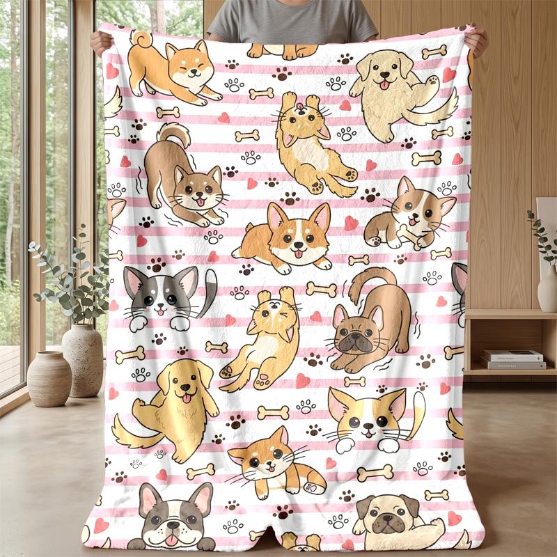 Cute Dog Cat Pattern blanket Personalized Name Flannel Blanket Soft Cozy Plush Throw for Sofa Bed Lightweight Home Decor
