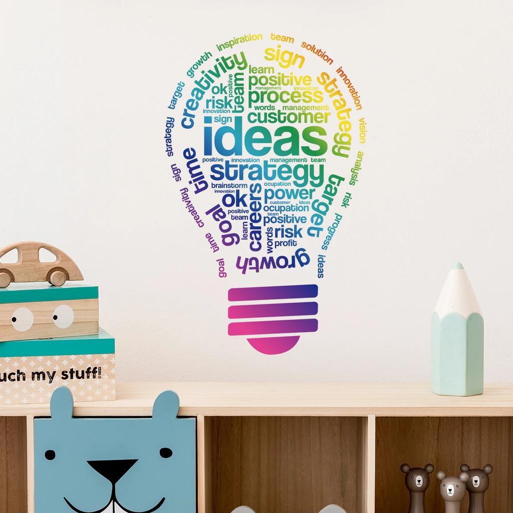 English Light Bulbs Get Inspiration Creative Wall Stickers for Bedroom Living Room Decoration Wall Decals