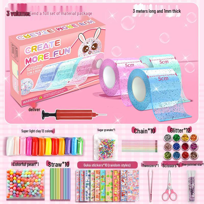 Nano Gel Squishy Toy Craft Kit - Double-Sided Tape & High Viscosity Bubble Blowing Set