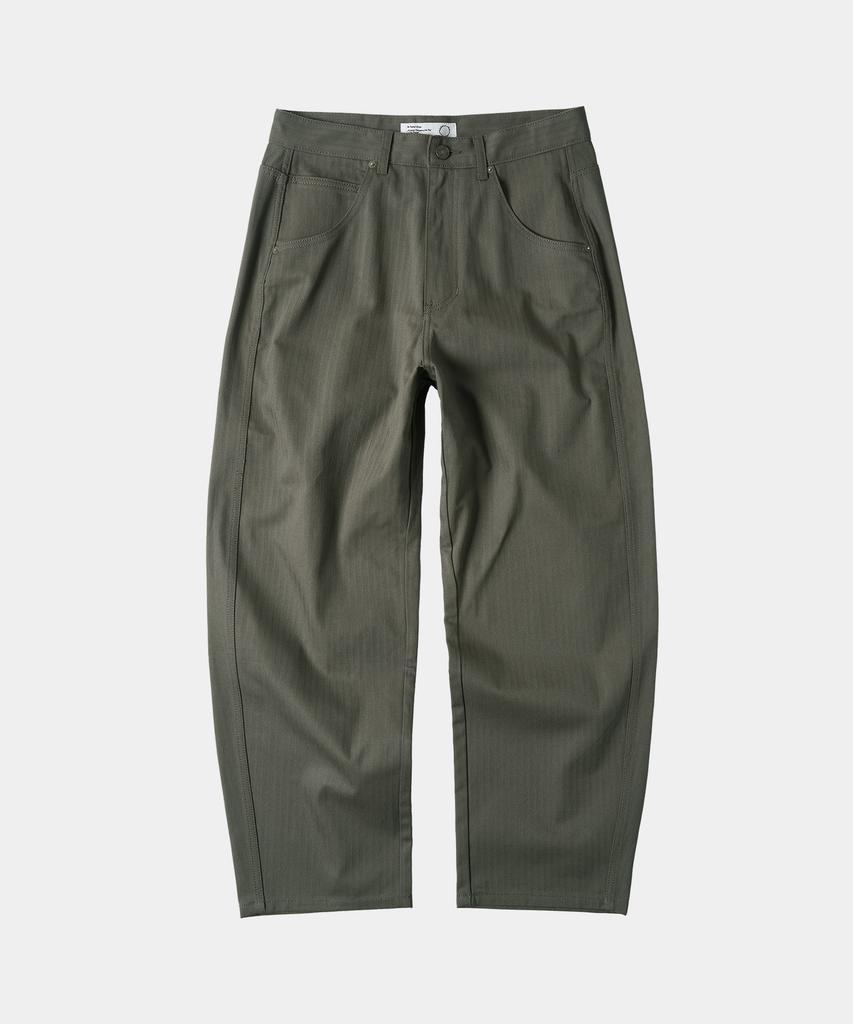 Jou Semi-Curved Herringbone Twill Pants (Khaki)