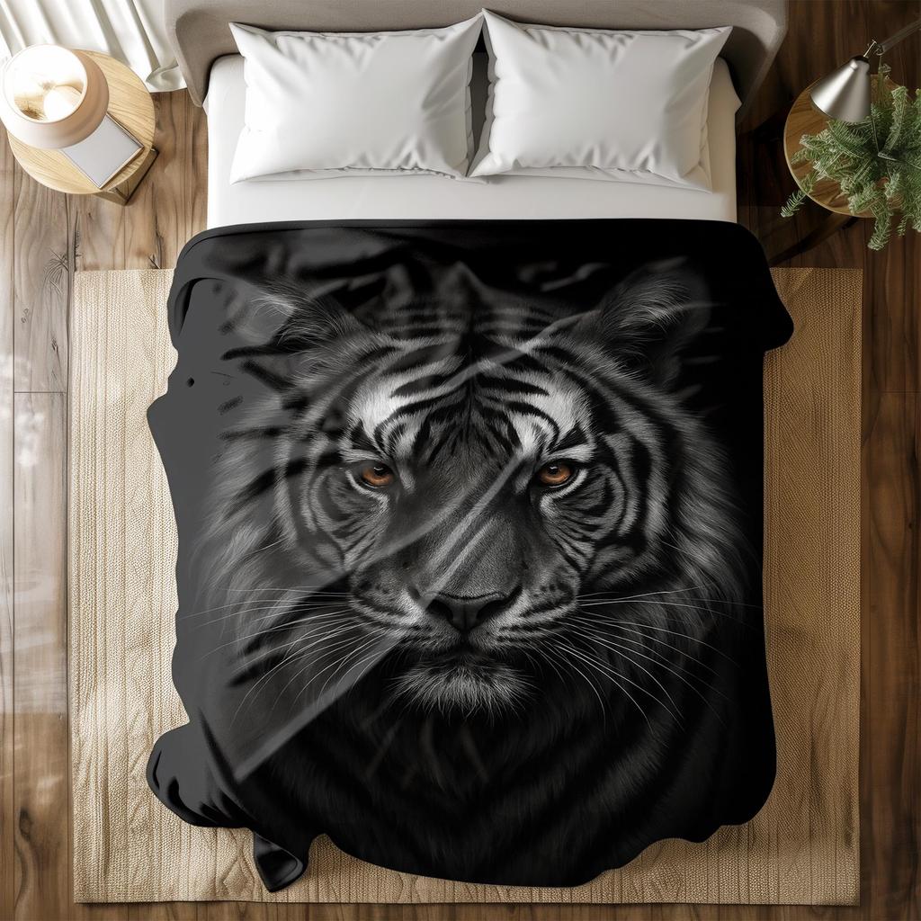 Black Tiger Realistic Animal Art Fleece Blanket  Fierce Soft Couch Gift for Him Bold Decor Lover
