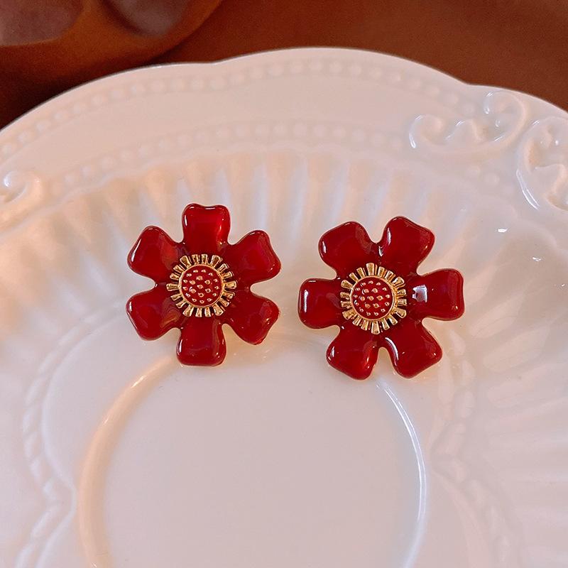 Korean Fashion Geometric Stud Earrings Vintage Zirconia Flower Bridal Earring Party Accessories For Women Ear Jewelry Gifts