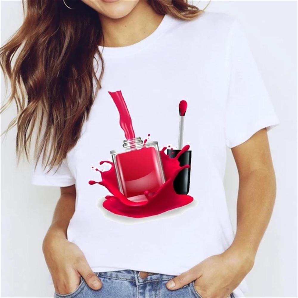 T Shirt for Women Teens Tees Cartoon Kawaii Trend Fingernail Nail Art Unisex Clothes Vintage Men Streetwear Daily Style Fashion