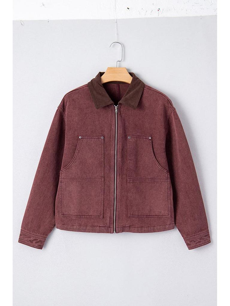 2025 Women's Winter Fashion Lapel Denim Jacket: European-American, Long Sleeve, Zippered, Cotton