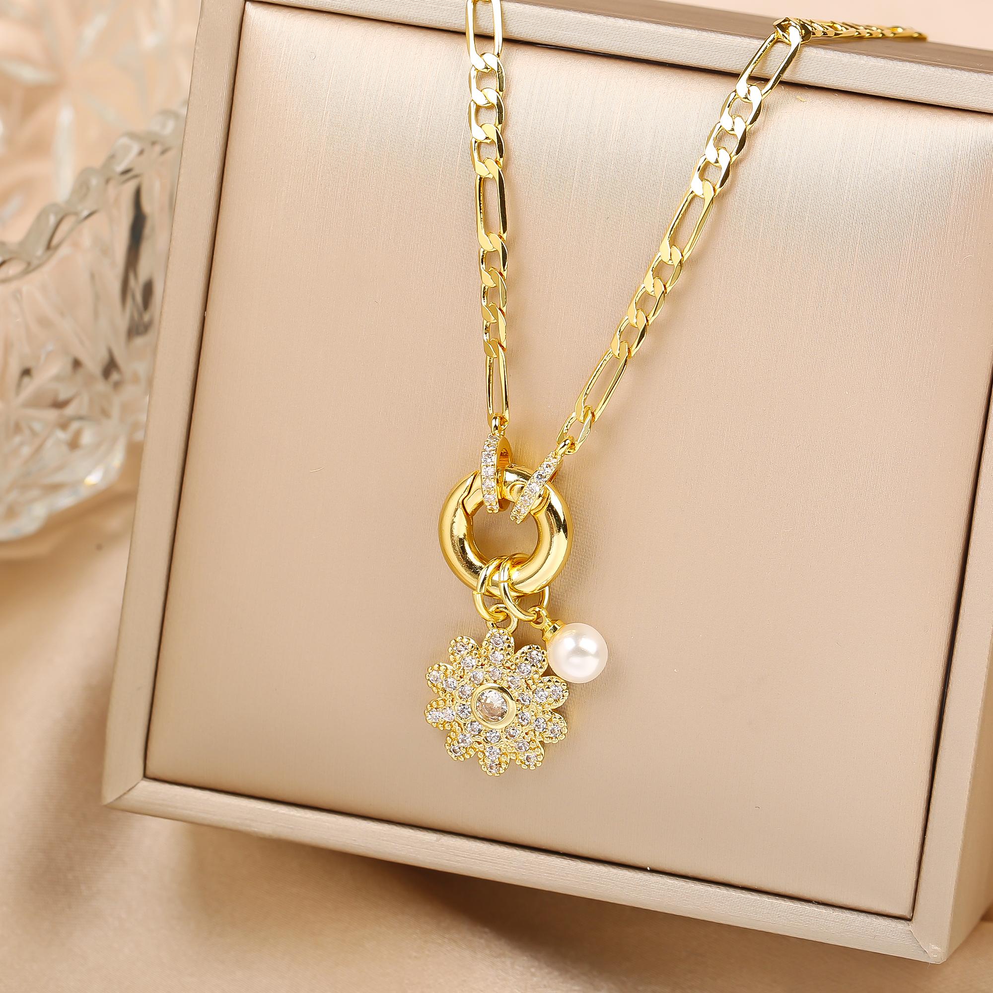 

New Arrival Luxury Botanical Flower Sunflower Zirconia Pendant Necklace Glamorous for Woman Girl New Trend Neck Zircon Gift