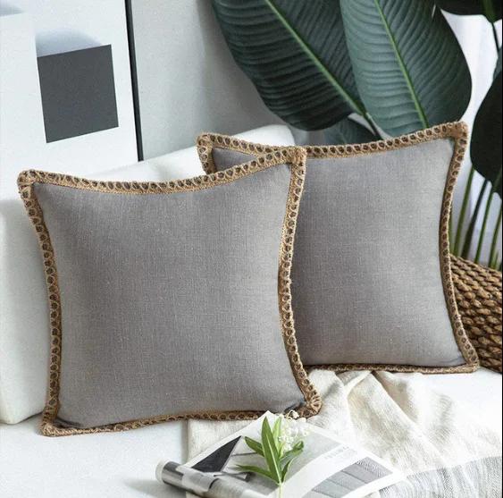 Solid Color Simple Comfortable Linen Striped Sofa Pillowcase Linen Ruffled Nordic Light Luxury Farmhouse Pillow Cushion Cover