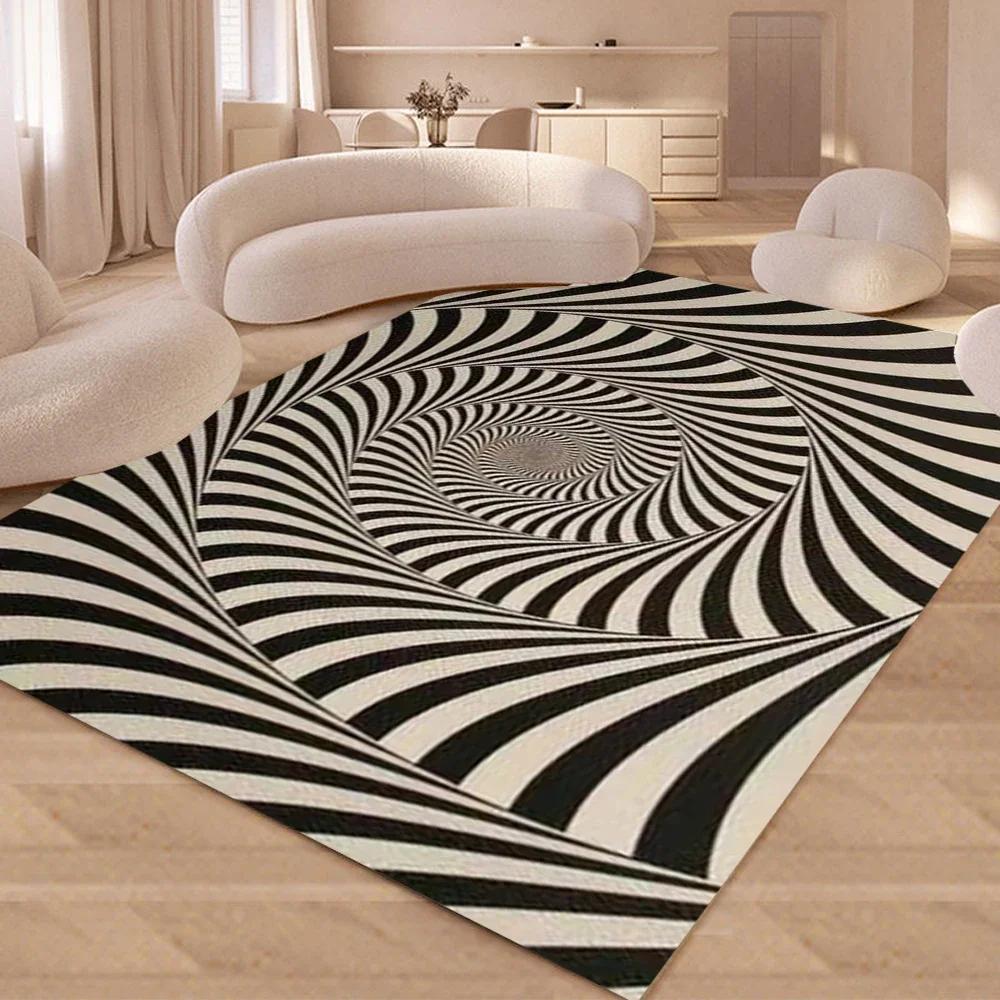 3D Vortex Illusion Area Rug Abstract Geometric Optical Carpet for Living Room Bedroom Entrance Doormat Non-Slip Floor Mat