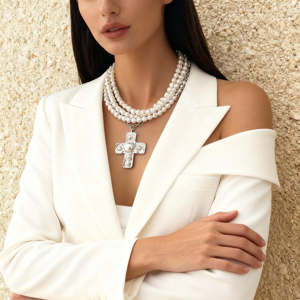 

Punk Girl Cross Pendant Necklace With Geometric Alloy Design For Fashion Daily Wear белый